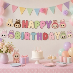 Labubu 9 Foot Die Cut Happy Birthday Banner